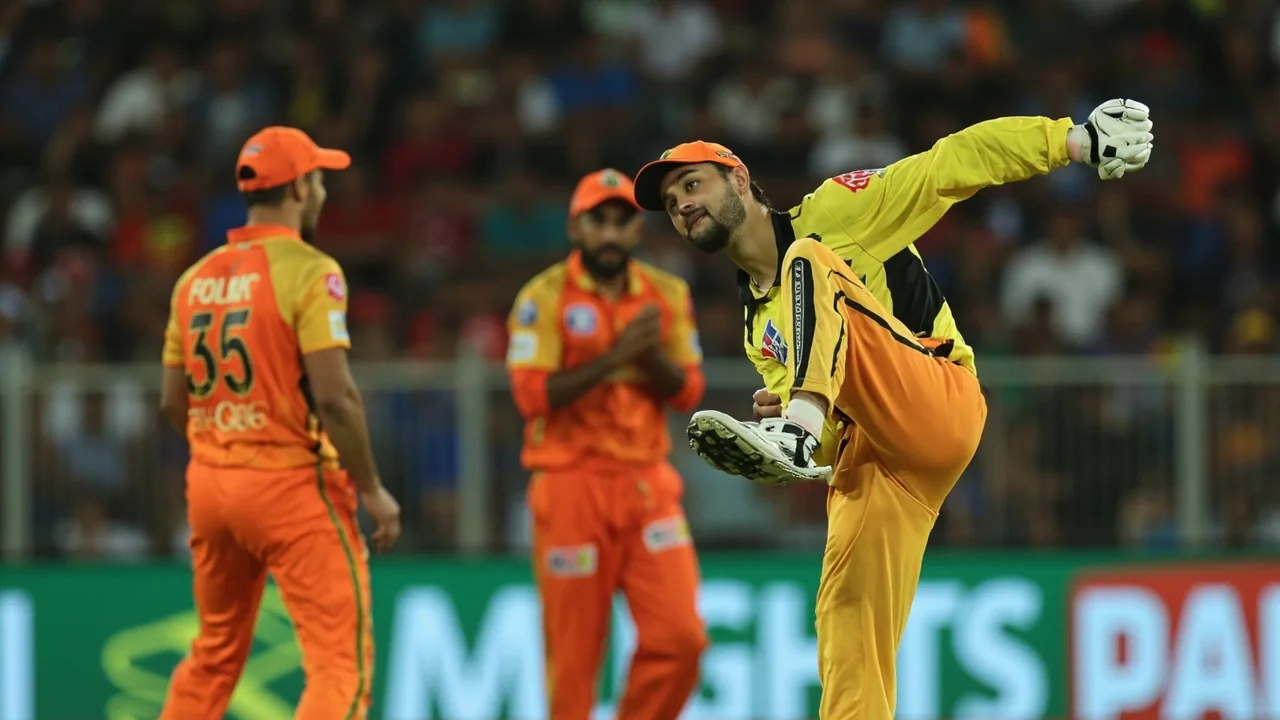 Sri Lanka all-rounder in batting stance during a T20 fixture at a floodlit subcontinent venue